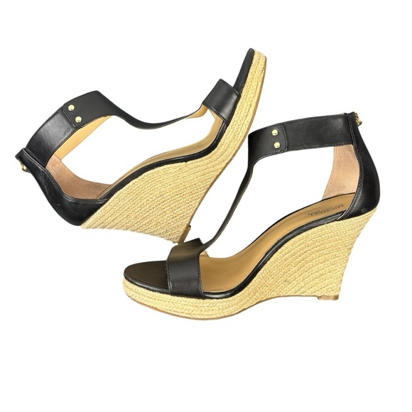 Michael Kors Black T-Strap Women's Wedge Sandals Size 7.5 - Picture 6 of 11